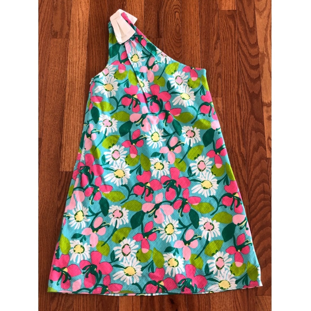 12 Lilly Pulitzer Dress Girl One Shoulder Shorely Blue Mojo Portrait of a Picnic
